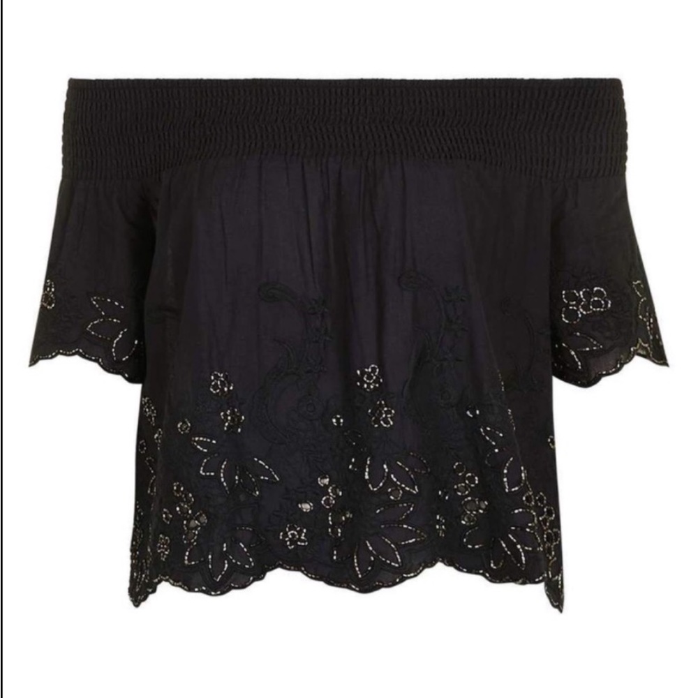 Black off the shoulder beaded top